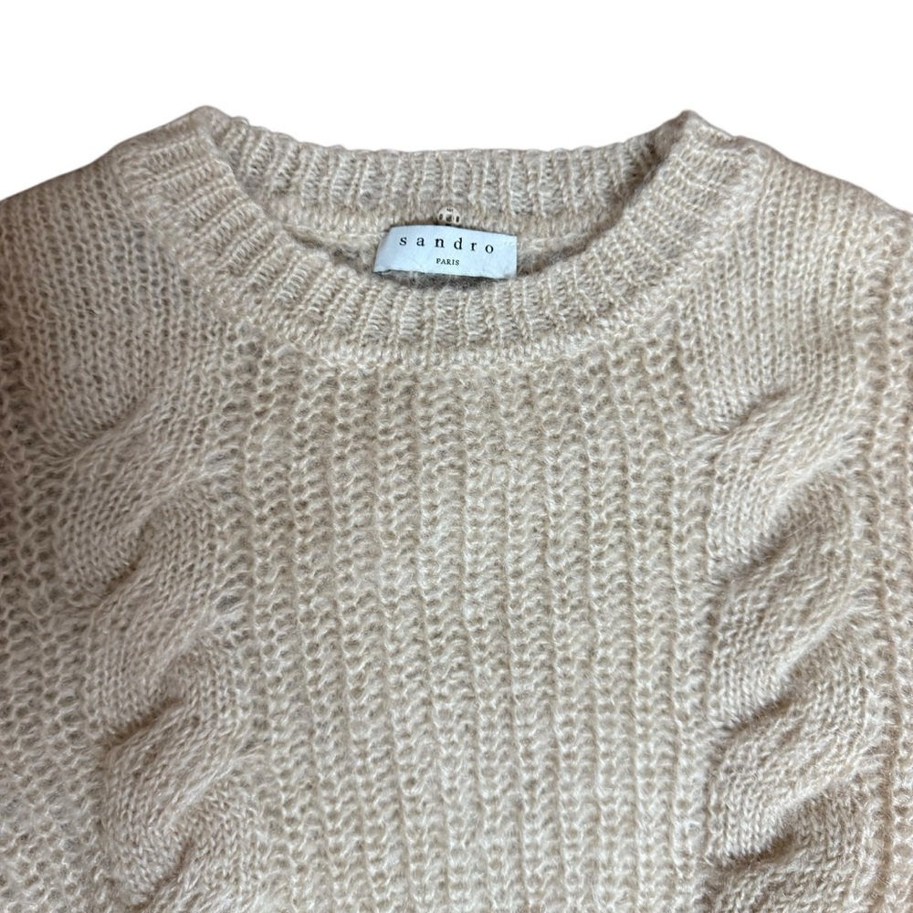 NWT Sandro| Women’s Cropped Sweater with embroidered collar mohair wool sz 2 usa - Picture 7 of 14